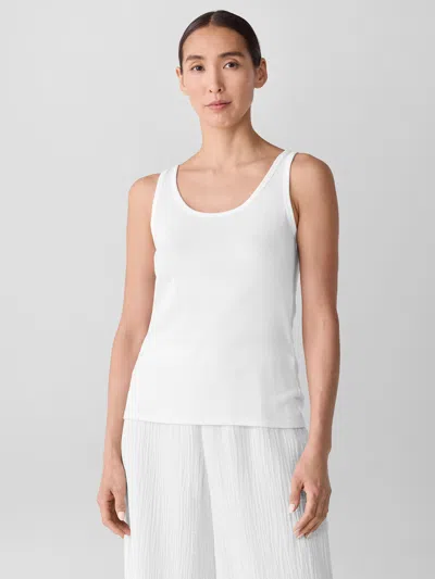 Eileen Fisher Organic Cotton Stretch Rib Scoop Neck Tank In White