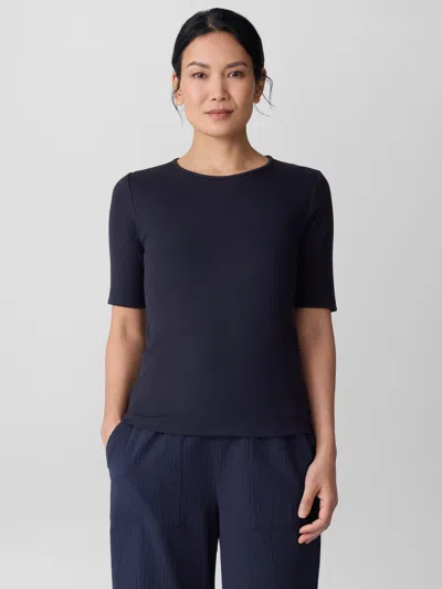 Eileen Fisher Organic Cotton Stretch Rib Crew Neck Top In Blue