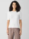 Eileen Fisher Organic Cotton Stretch Rib Crew Neck Top In White