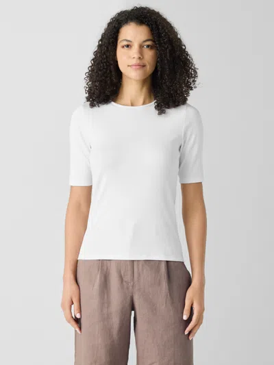 EILEEN FISHER ORGANIC COTTON STRETCH RIB CREW NECK TOP