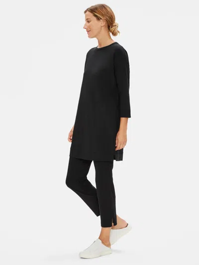 Eileen Fisher Organic Cotton Stretch Slim Ankle Pant With Zipper Slits In Black