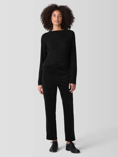 Eileen Fisher Organic Cotton Stretch Velveteen Slim Pant In Black