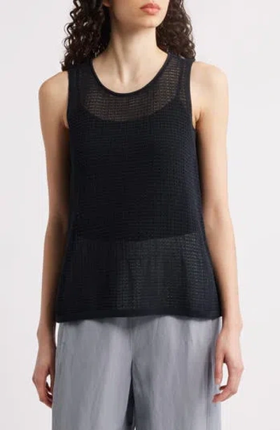 Eileen Fisher Organic Cotton Cord Sheen Round Neck Tank In Black