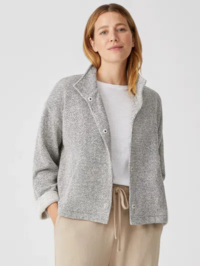Eileen Fisher Organic Cotton Terry Stand Collar Jacket In Gray