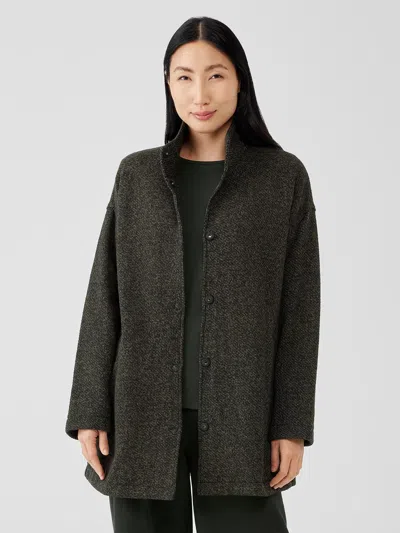 Eileen Fisher Organic Cotton Terry Stand Collar Jacket In Green