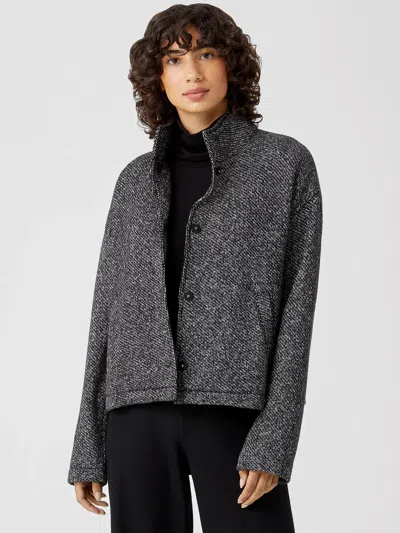 Eileen Fisher Organic Cotton Terry Stand Collar Jacket In Gray