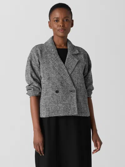 Eileen Fisher Organic Cotton Tweed Short Blazer In Black/white
