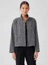 Eileen Fisher Organic Cotton Tweed Stand Collar Jacket In Gray