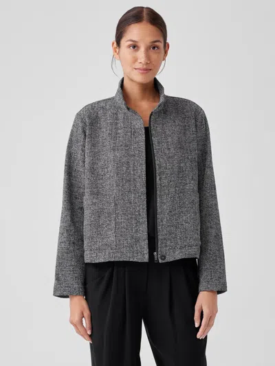Eileen Fisher Organic Cotton Tweed Stand Collar Jacket In Multi
