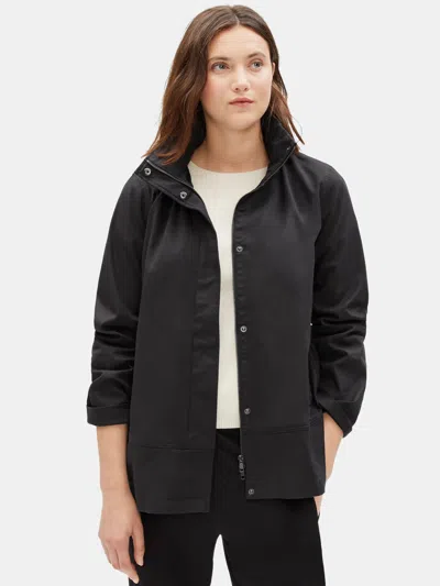 Eileen Fisher Organic Cotton Twill Hooded Jacket In Black