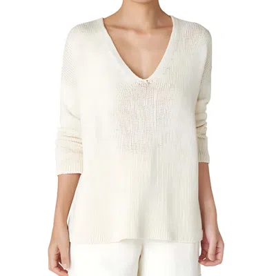 Eileen Fisher Organic Cotton V-neck Pullover Top In Ecru In Neutral