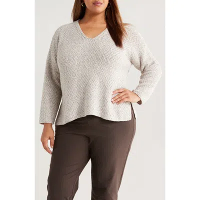 Eileen Fisher Organic Cotton V-neck Sweater In Gray