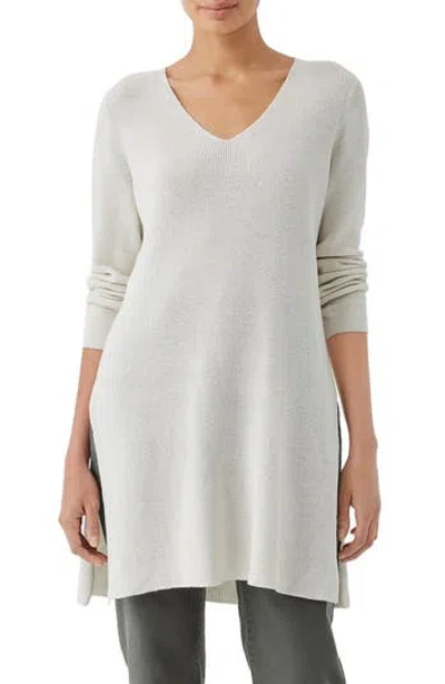 Eileen Fisher Organic Cotton V-neck Tunic Sweater In White