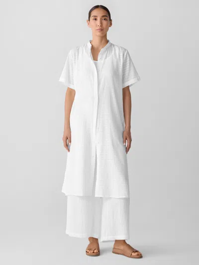 Eileen Fisher Organic Cotton Voile Box Band Collar Shirt In White