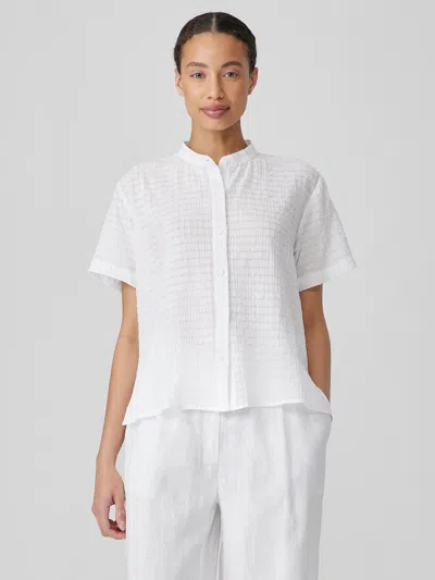 Eileen Fisher Organic Cotton Voile Box Band Collar Shirt In White