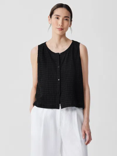 Eileen Fisher Organic Cotton Voile Box Vest In Black