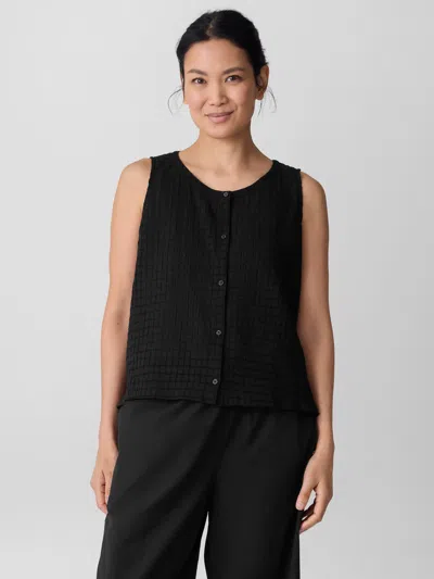 Eileen Fisher Organic Cotton Voile Box Vest In Black
