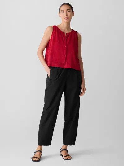 Eileen Fisher Organic Cotton Voile Box Vest In Crimson