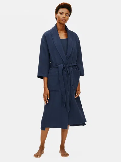 Eileen Fisher Organic Cotton Waffle Spa Robe In Blue