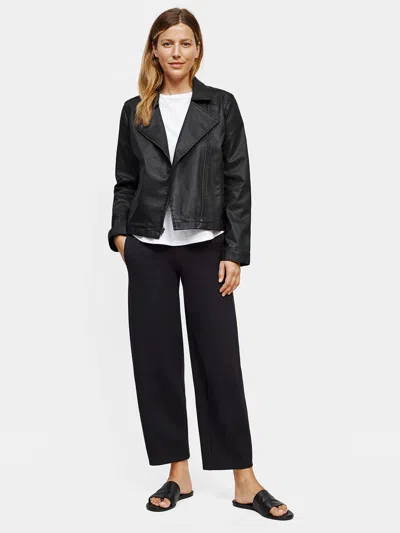 Eileen Fisher Organic Cotton Waxed Stretch Denim Moto Jacket In Black