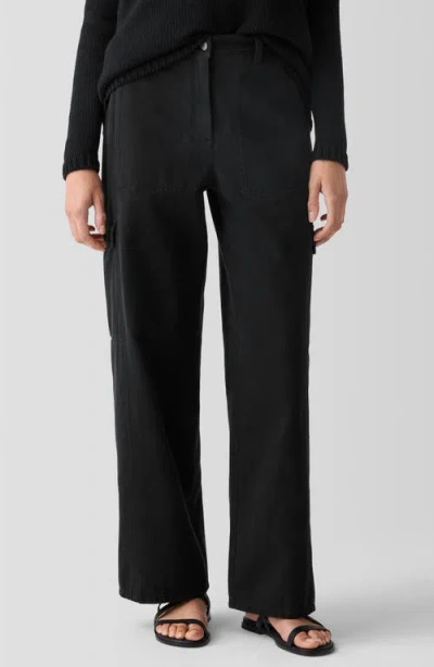 Eileen Fisher Organic Cotton Wide Leg Cargo Pants In Black