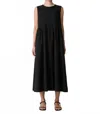 Eileen Fisher Washed Organic Cotton Poplin Round Neck Dress In Black