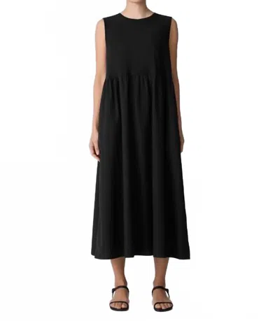 EILEEN FISHER ORGANIC COTTTON POPLIN ROUND NECK DRESS IN BLACK