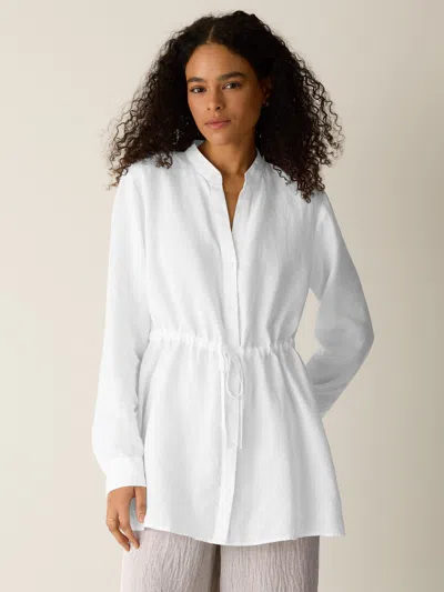 Eileen Fisher Organic Handkerchief Linen Band Collar Drawstring Shirt In White