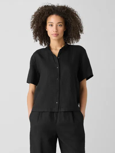 Eileen Fisher Organic Handkerchief Linen Band Collar Shirt In Black