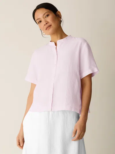 Eileen Fisher Organic Handkerchief Linen Band Collar Shirt In Crystal Pink