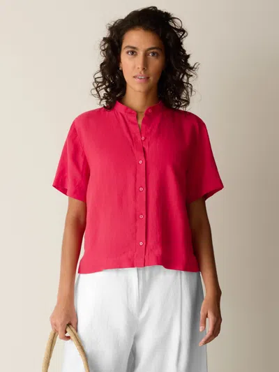 Eileen Fisher Organic Handkerchief Linen Band Collar Shirt In Grenadine