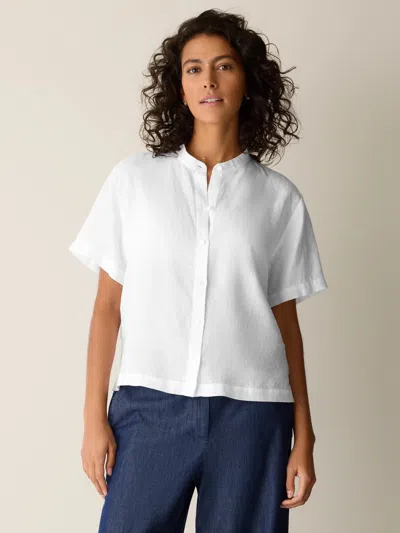 Eileen Fisher Organic Handkerchief Linen Band Collar Shirt In White