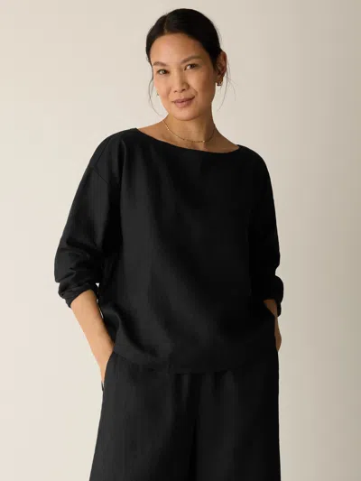 Eileen Fisher Organic Handkerchief Linen Bateau Neck Box-top In Black