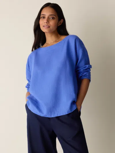 Eileen Fisher Organic Handkerchief Linen Bateau Neck Box-top In Blue