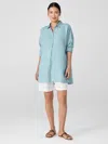Eileen Fisher Organic Handkerchief Linen Classic Collar Long Shirt In Blue