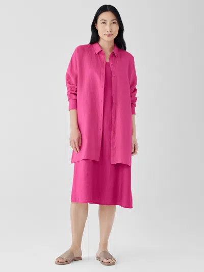 Eileen Fisher Organic Handkerchief Linen Classic Collar Long Shirt In Pink