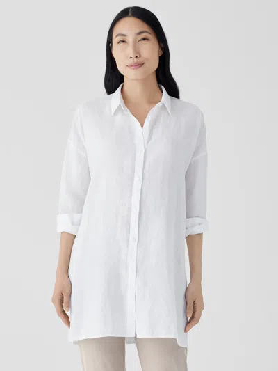 Eileen Fisher Organic Handkerchief Linen Classic Collar Long Shirt In White