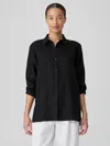 Eileen Fisher Washed Organic Cotton Poplin Classic Collar Shirt In Black
