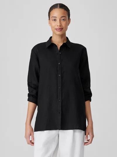 Eileen Fisher Organic Handkerchief Linen Classic Collar Shirt In Black