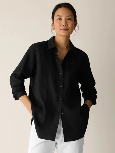 Eileen Fisher Organic Handkerchief Linen Classic Collar Shirt In Black