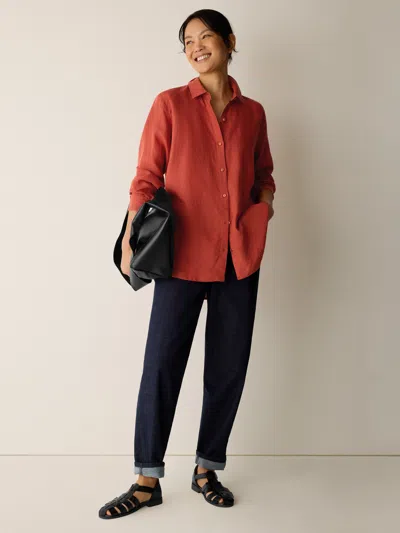 Eileen Fisher Organic Handkerchief Linen Classic Collar Shirt In Orange
