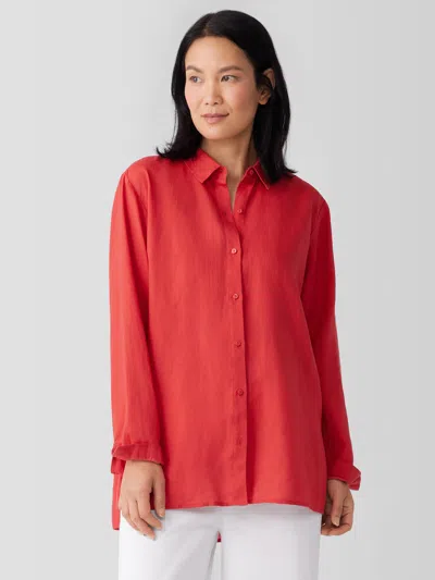 Eileen Fisher Organic Handkerchief Linen Classic Collar Shirt In Red