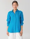 Eileen Fisher Classic Long Sleeve Organic Linen Button-up Shirt In Blue