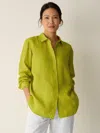 Eileen Fisher Organic Handkerchief Linen Classic Collar Shirt In Green