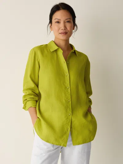 Eileen Fisher Organic Handkerchief Linen Classic Collar Shirt In Green