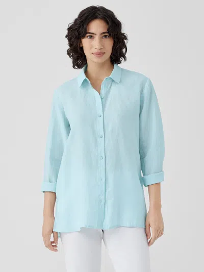 Eileen Fisher Organic Handkerchief Linen Classic Collar Shirt In Blue