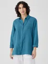 Eileen Fisher Organic Handkerchief Linen Classic Collar Shirt In Blue