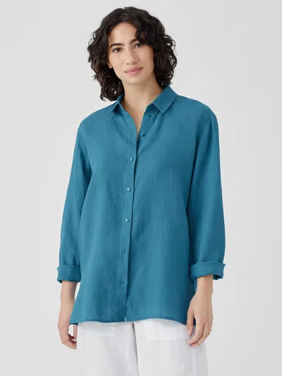 Eileen Fisher Organic Handkerchief Linen Classic Collar Shirt In Blue