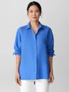 Eileen Fisher Organic Handkerchief Linen Classic Collar Shirt In Blue