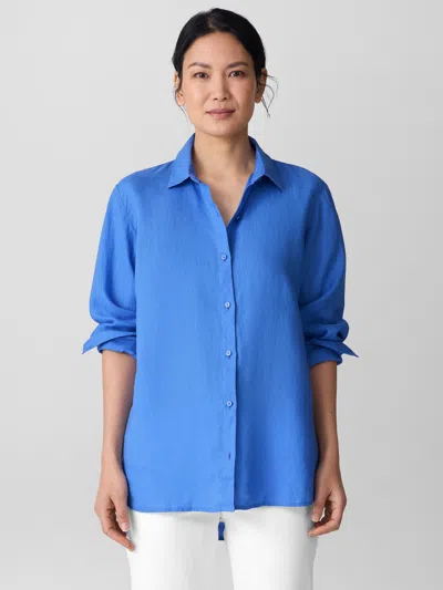 Eileen Fisher Organic Handkerchief Linen Classic Collar Shirt In Blue